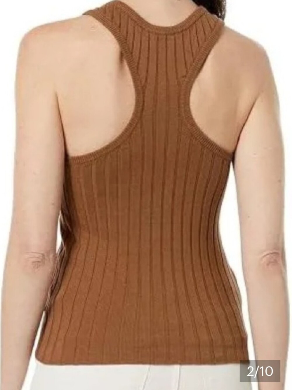 Cashmere Ribbed Scoop Neck Tank Top in Warm Brown. Gobi Brand